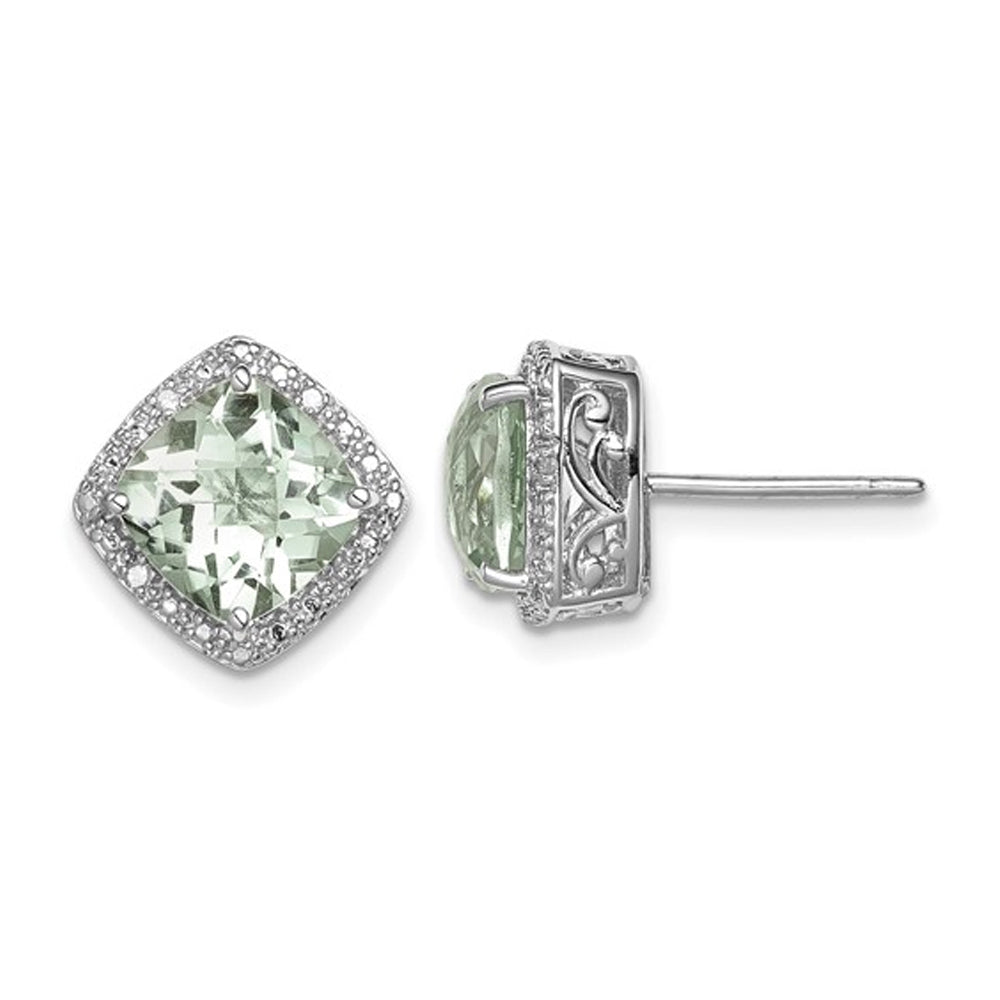 3.90 Carat (ctw) Cushion-Cut Green Quartz Post Earrings in Sterling Silver Image 1