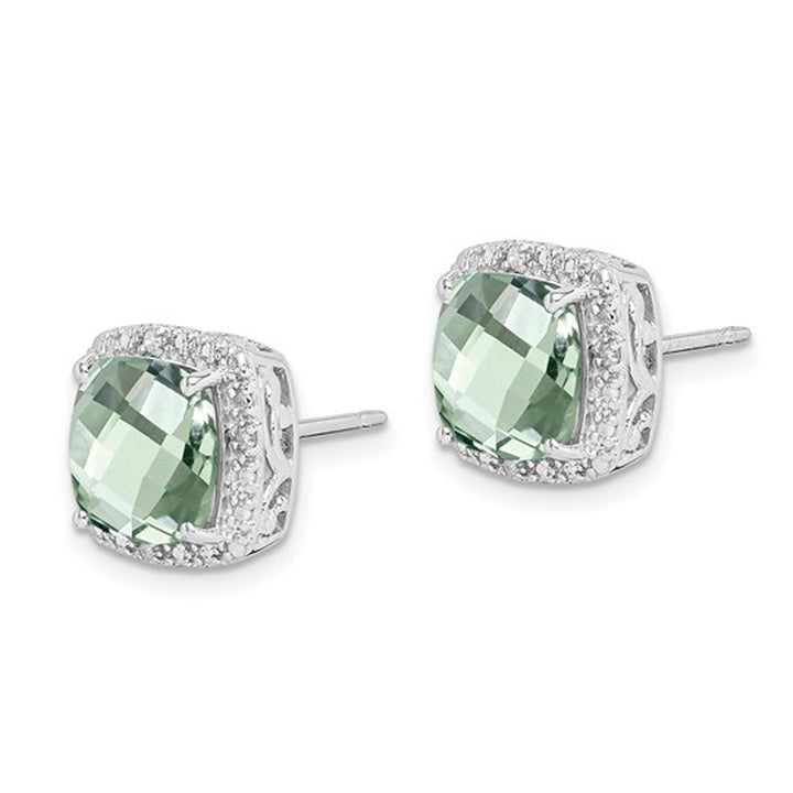 3.90 Carat (ctw) Cushion-Cut Green Quartz Post Earrings in Sterling Silver Image 3