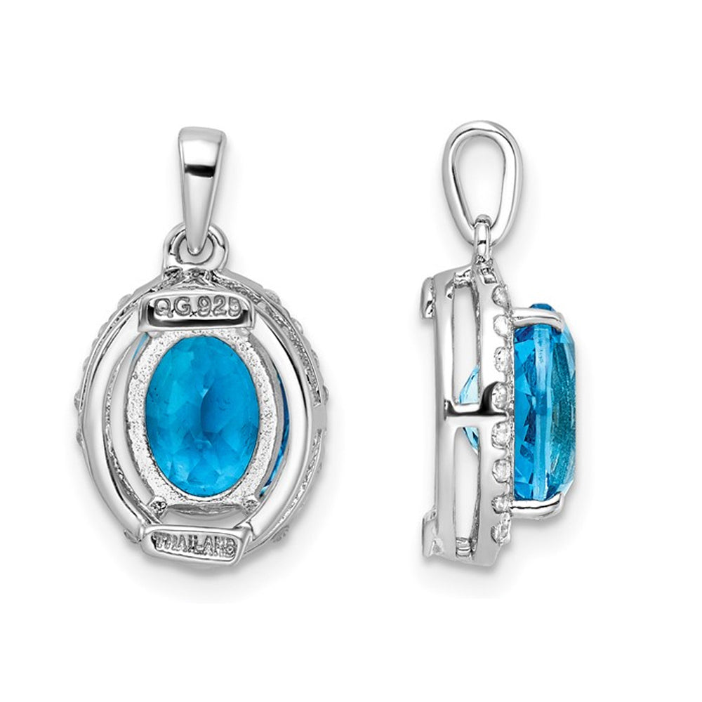 2.60 Carat (ctw) Blue Topaz and White Topaz Pendant Necklace in Sterling Silver with Chain Image 2