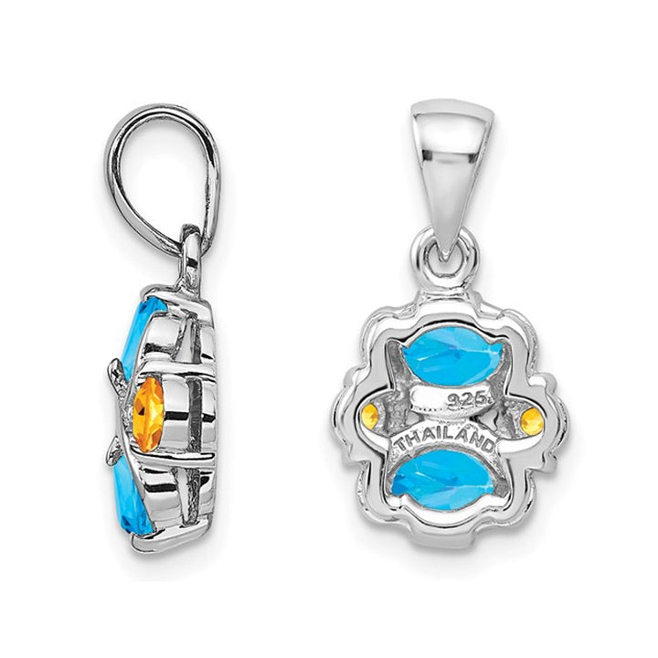 1.10 Carat (ctw) Blue Topaz and Citrine Pendant Necklace in Sterling Silver with Chain Image 3