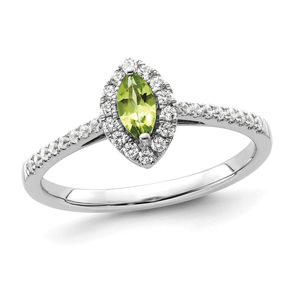 1/4 Carat (ctw) Peridot Ring in 14K White Gold with Lab-Grown Diamonds Image 1