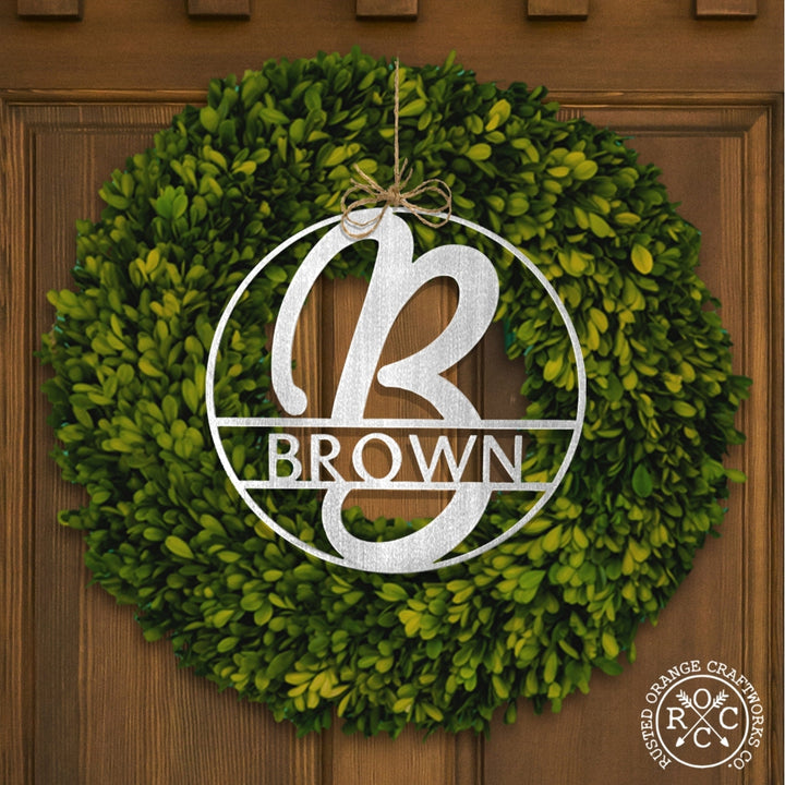 Fullerton Circle Monogram - 2 Sizes - Metal Personalized Last Name with Monogram Sign Image 2