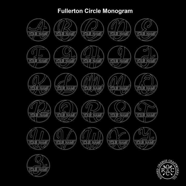 Fullerton Circle Monogram - 2 Sizes - Metal Personalized Last Name with Monogram Sign Image 4