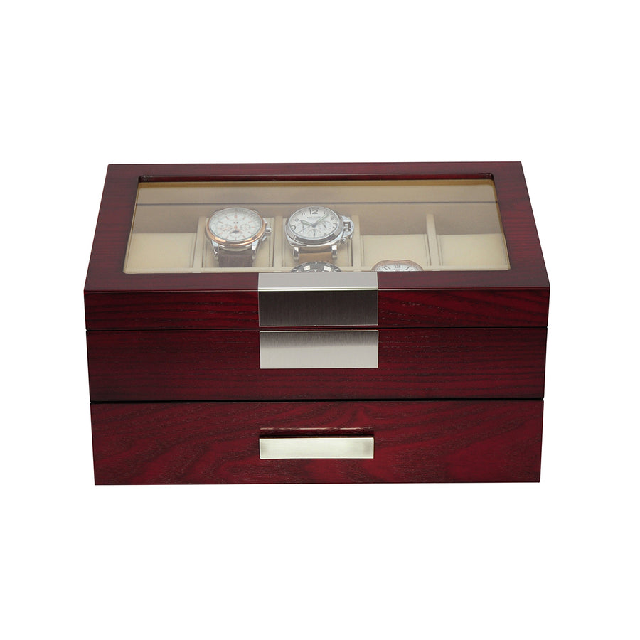20 Slots Wooden Watch Display Case Glass Top Jewelry Collection Storage Box Organizer for Men & Women Image 1
