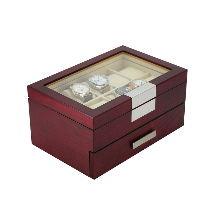 20 Slots Wooden Watch Display Case Glass Top Jewelry Collection Storage Box Organizer for Men and Women Image 3