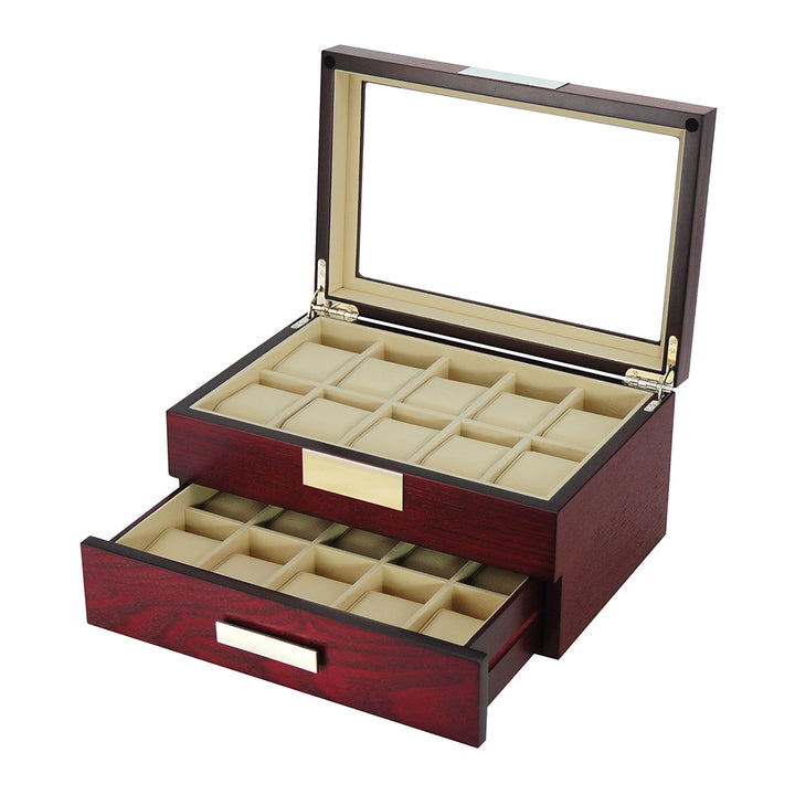 20 Slots Wooden Watch Display Case Glass Top Jewelry Collection Storage Box Organizer for Men and Women Image 4