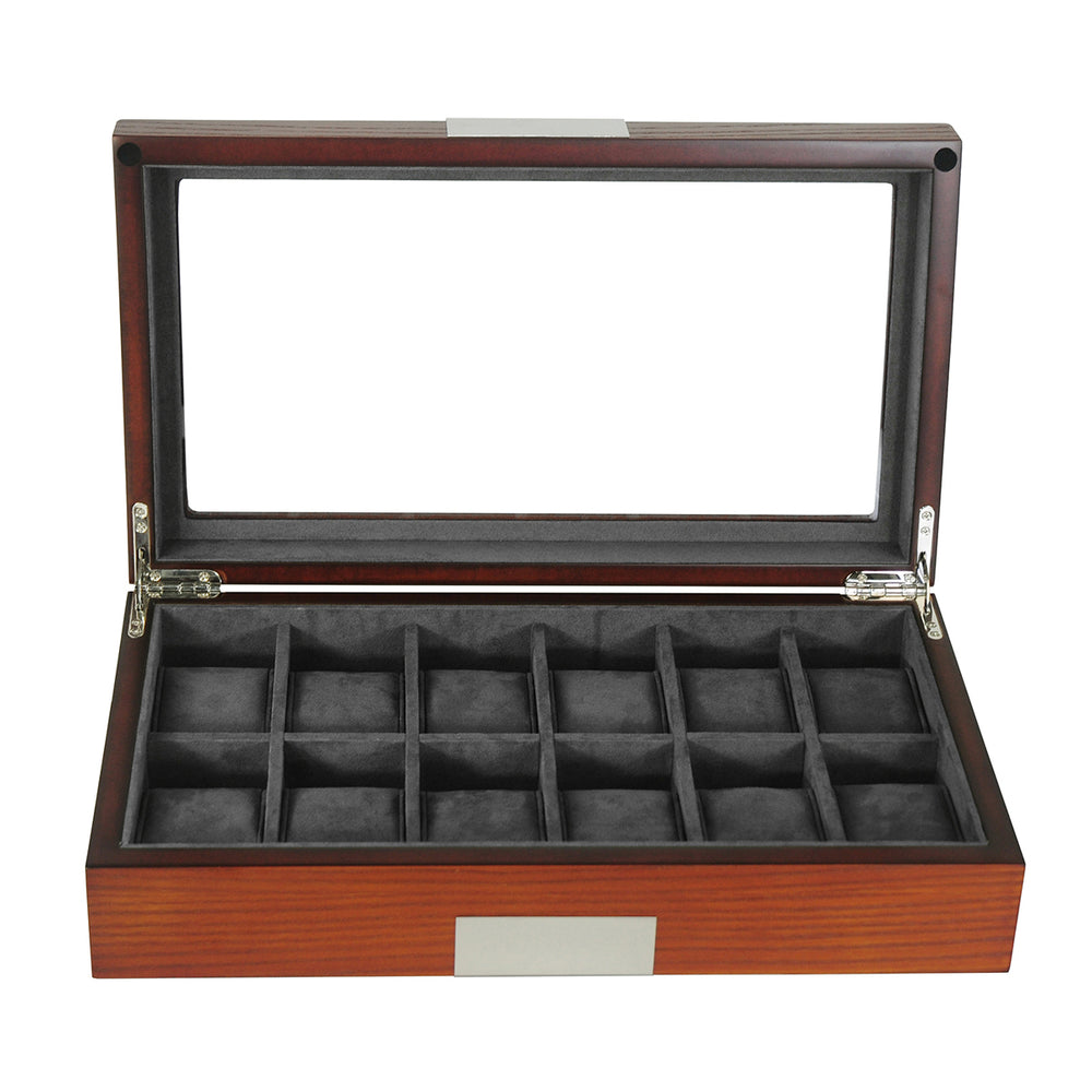 12 Slots Wooden Watch Display Case Glass Top Jewelry Collection Storage Box Organizer for Men & Women Image 2