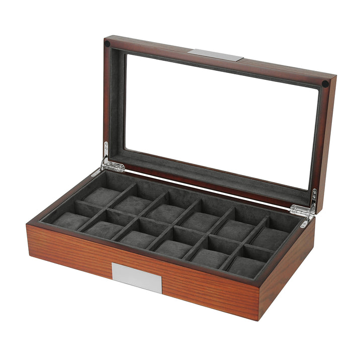 12 Slots Wooden Watch Display Case Glass Top Jewelry Collection Storage Box Organizer for Men and Women Image 4