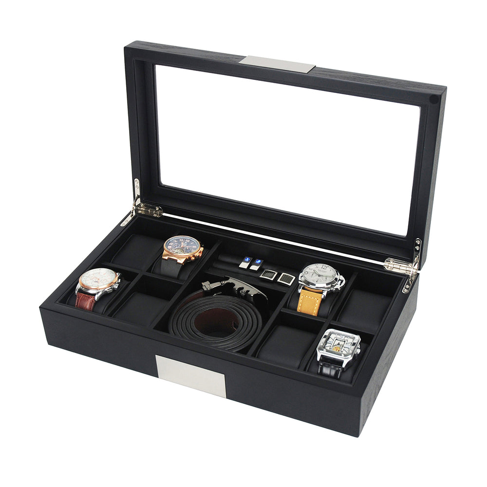 Premium Wooden Watch and Wallet Display Case Glass Top Jewelry Collection Storage Box Organizer for Men & Women Image 2