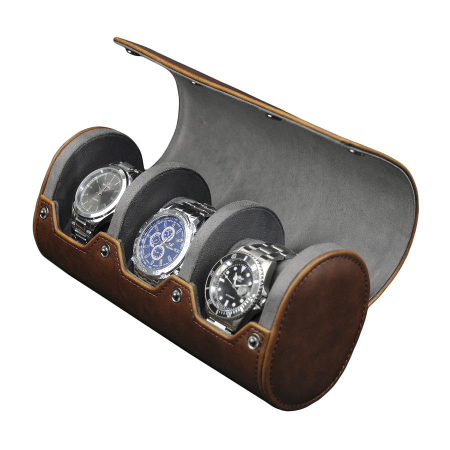 3 Slot PU Leather Roll Watch Case Jewelry Organizer and Valet for Men and Women Image 1