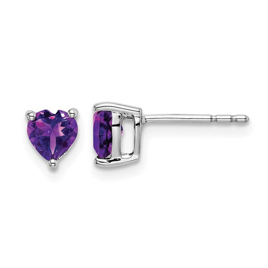 1.00 Carat (ctw) Heart Amethyst Solitaire Post Earrings in 14K White Gold Image 1