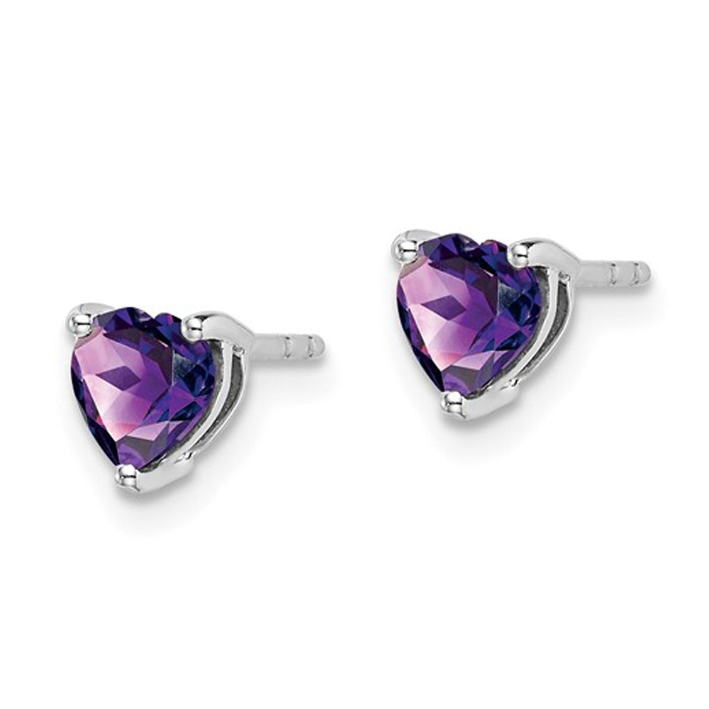 1.00 Carat (ctw) Heart Amethyst Solitaire Post Earrings in 14K White Gold Image 2
