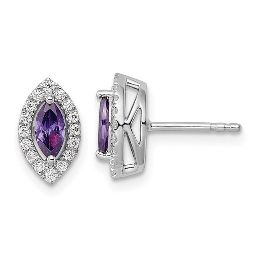 2/5 Carat (ctw) Amethyst Halo Earrings in 14K White Gold with Lab-Grown Diamonds Image 1