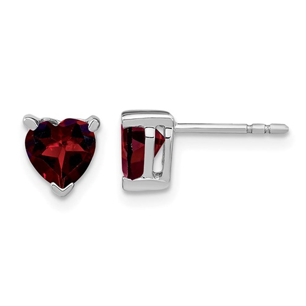 1.50 Carat (ctw) Garnet Heart Solitaire Earrings in 14K White Gold Image 1