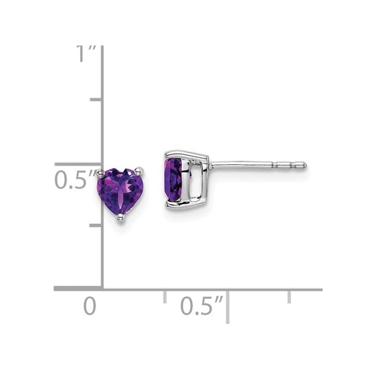 1.00 Carat (ctw) Heart Amethyst Solitaire Post Earrings in 14K White Gold Image 4