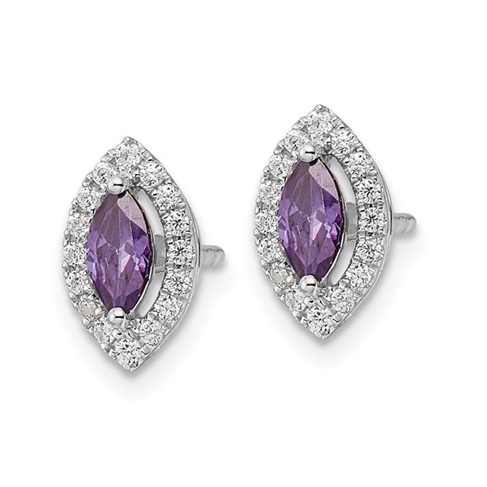 2/5 Carat (ctw) Amethyst Halo Earrings in 14K White Gold with Lab-Grown Diamonds Image 3