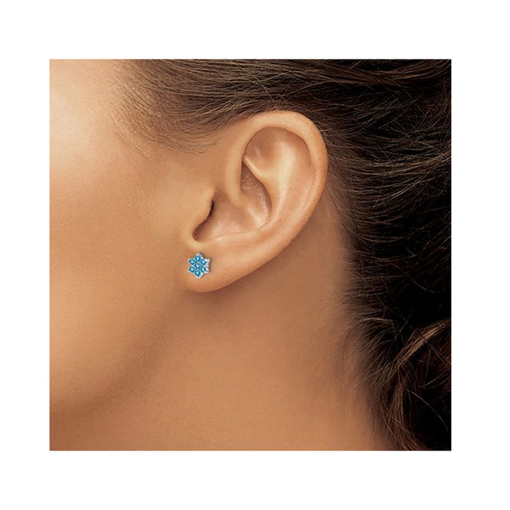 1.15 Carat (ctw) Blue Topaz Flower Earrings in 14K White Gold Image 3