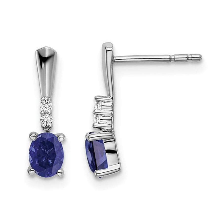 7/10 Carat (ctw) Lab Created Blue Sapphire Drop Earrings in 14K White Gold Image 1