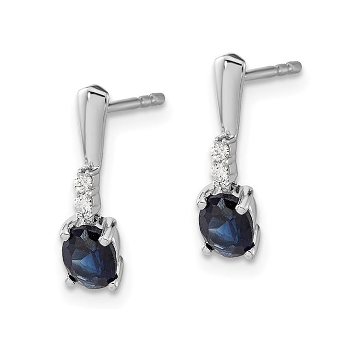 7/10 Carat (ctw) Lab Created Blue Sapphire Drop Earrings in 14K White Gold Image 2