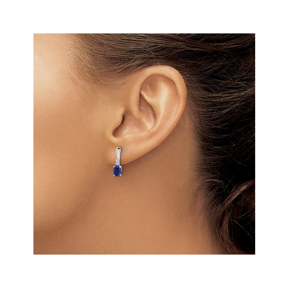 7/10 Carat (ctw) Lab Created Blue Sapphire Drop Earrings in 14K White Gold Image 3