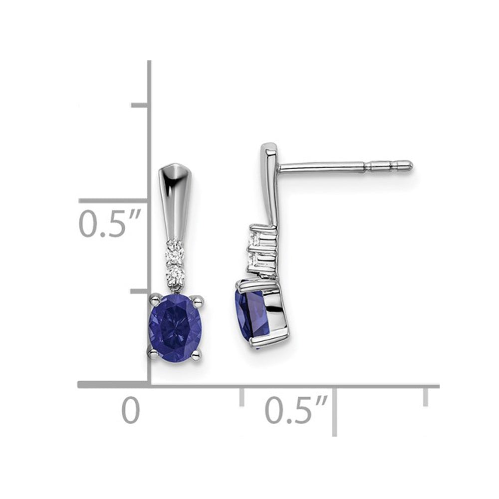 7/10 Carat (ctw) Lab Created Blue Sapphire Drop Earrings in 14K White Gold Image 4