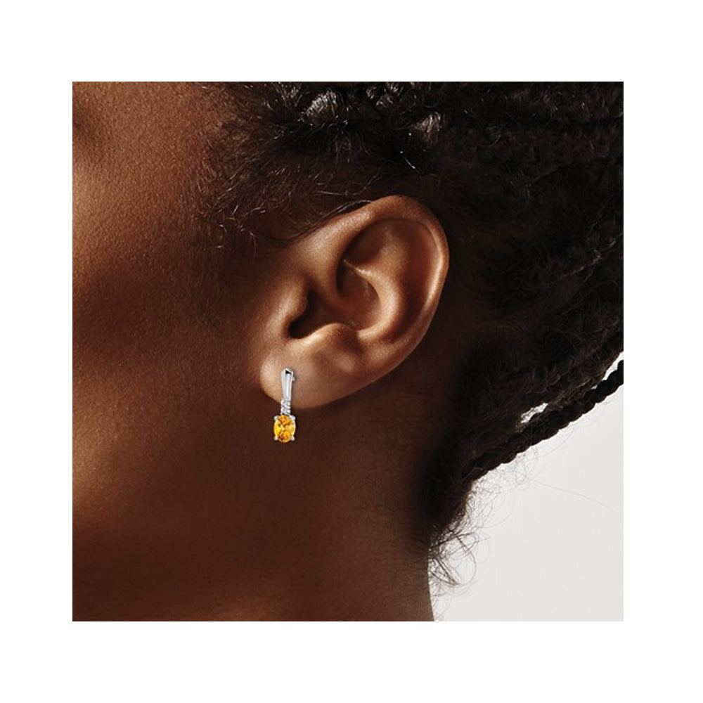 7/10 Carat (ctw) Yellow Citrine Drop Earrings in 14K White Gold Image 3