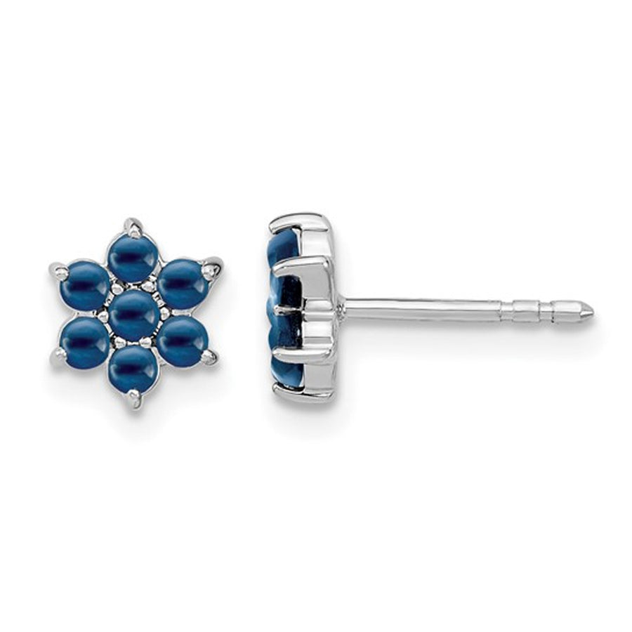 1.15 Carats (ctw) Blue Sapphire Flower Earrings in 14K White Gold Image 1