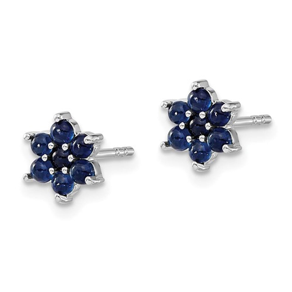 1.15 Carats (ctw) Blue Sapphire Flower Earrings in 14K White Gold Image 2