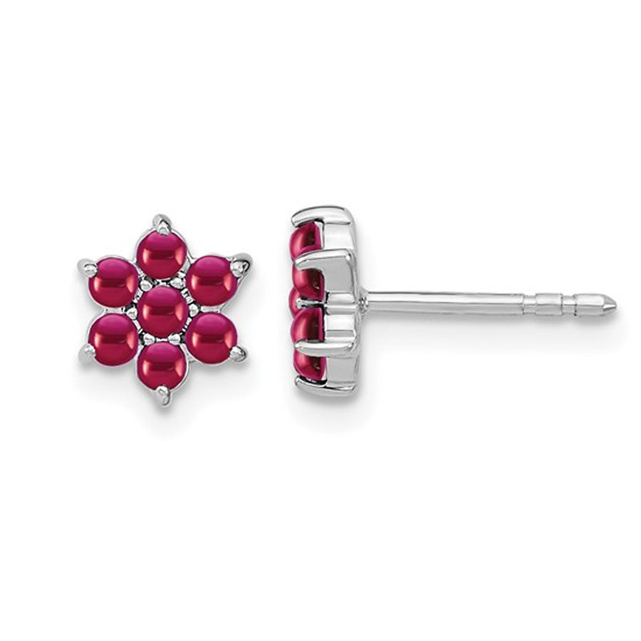 1.15 Carats (ctw) Ruby Flower Earrings in 14K White Gold Image 1