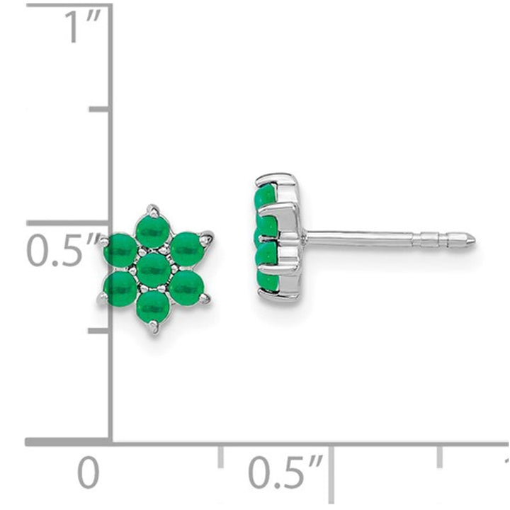 1.20 Carat (ctw) Emerald Flower Button Earrings in 14K White Gold Image 4