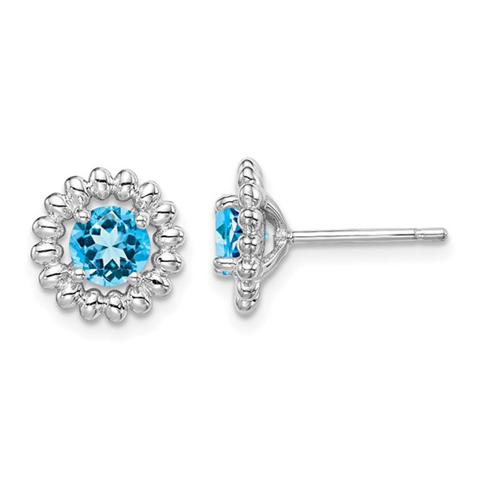 1.10 Carat (ctw) Blue Topaz Button Stud Earrings in Sterling Silver Image 1