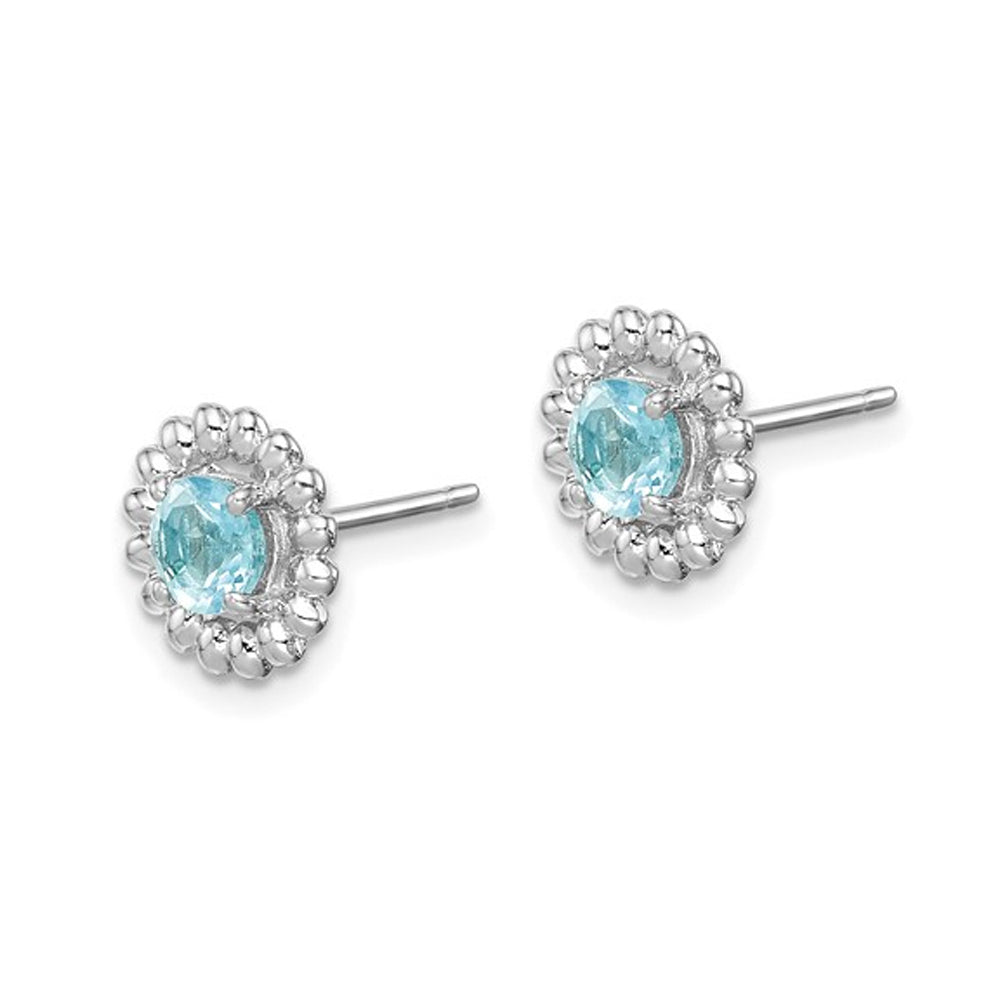 1.10 Carat (ctw) Blue Topaz Button Stud Earrings in Sterling Silver Image 3