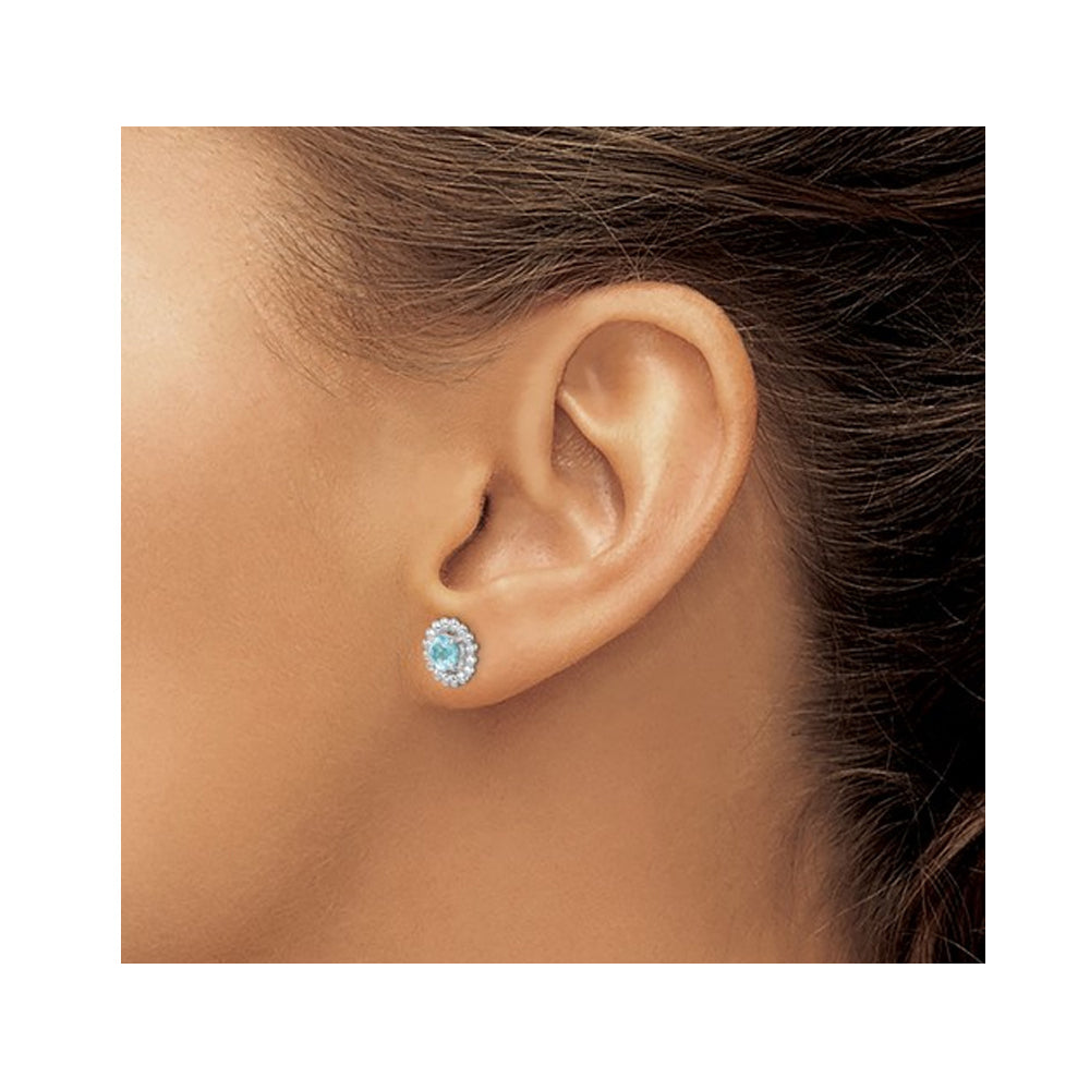 1.10 Carat (ctw) Blue Topaz Button Stud Earrings in Sterling Silver Image 4