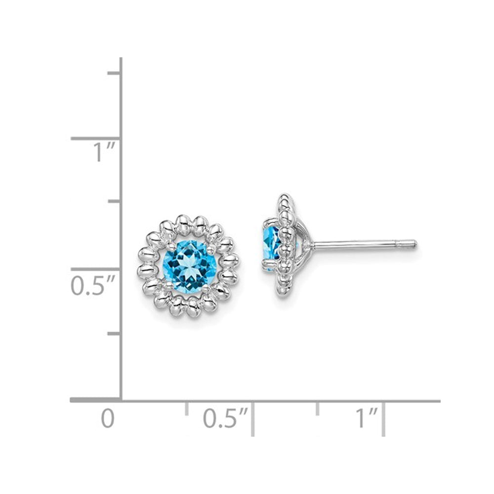 1.10 Carat (ctw) Blue Topaz Button Stud Earrings in Sterling Silver Image 4