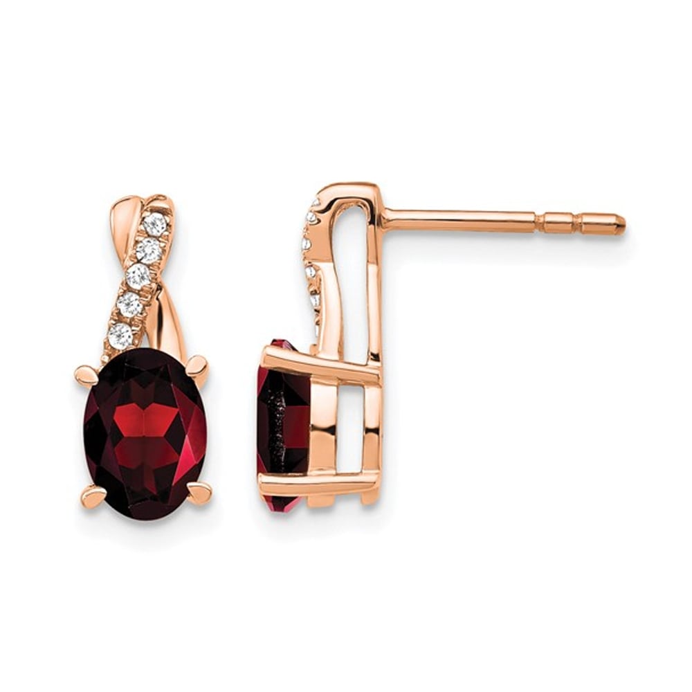 1.40 Carat (ctw) Garnet Earrings in 10K Rose Pink Gold with Accent Diamonds Image 1