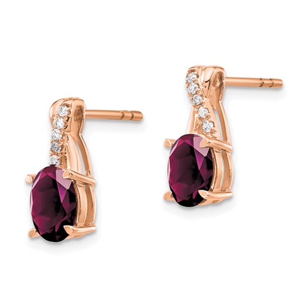 1.40 Carat (ctw) Garnet Earrings in 10K Rose Pink Gold with Accent Diamonds Image 3