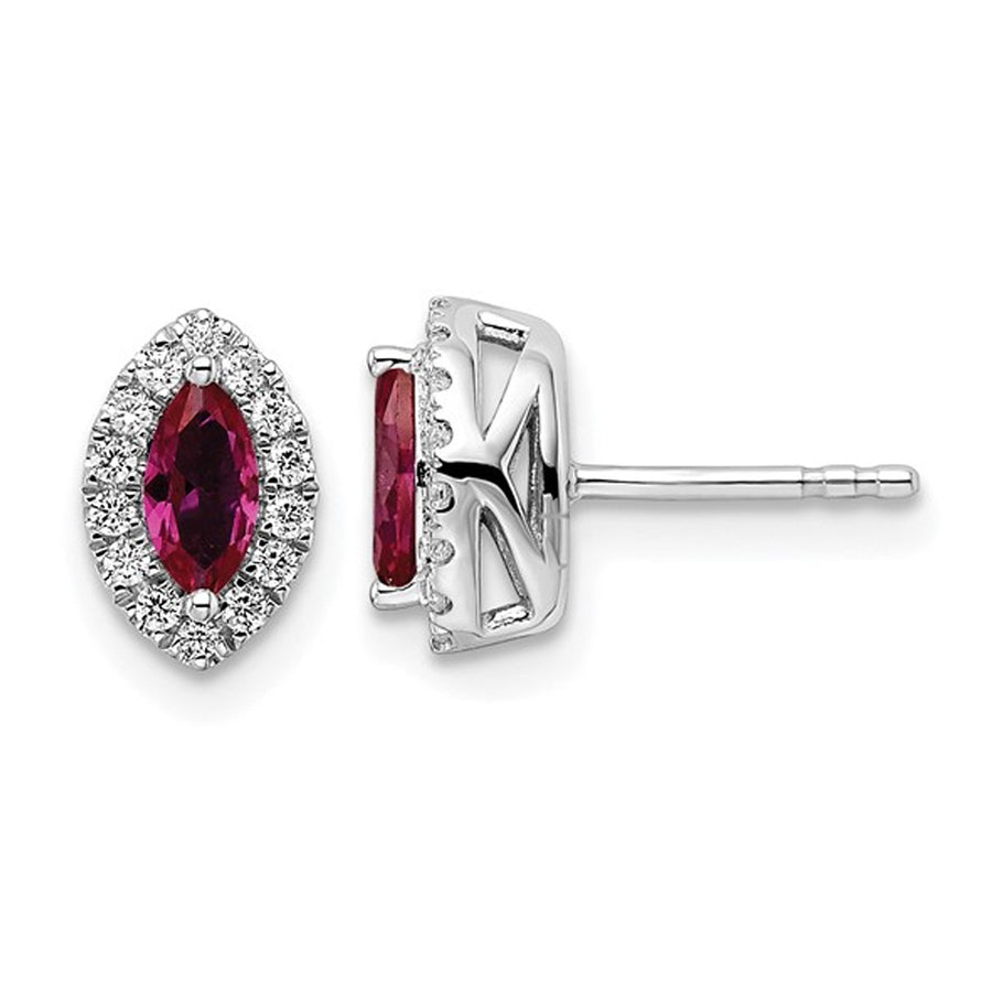 7/10 Carat (ctw) Lab-Created Ruby Halo Earrings in 14K White Gold Earrings with Lab-Grown Diamonds Image 1