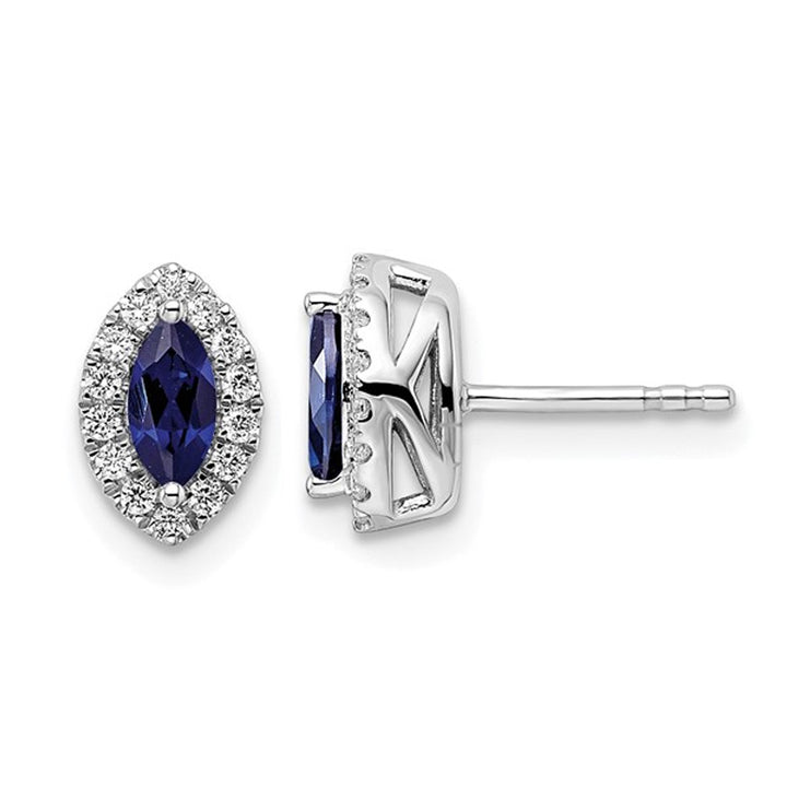 7/10 Carat (ctw) Lab-Created Blue Sapphire Halo Earrings in 14K White Gold Earrings with Lab-Grown Diamonds Image 1