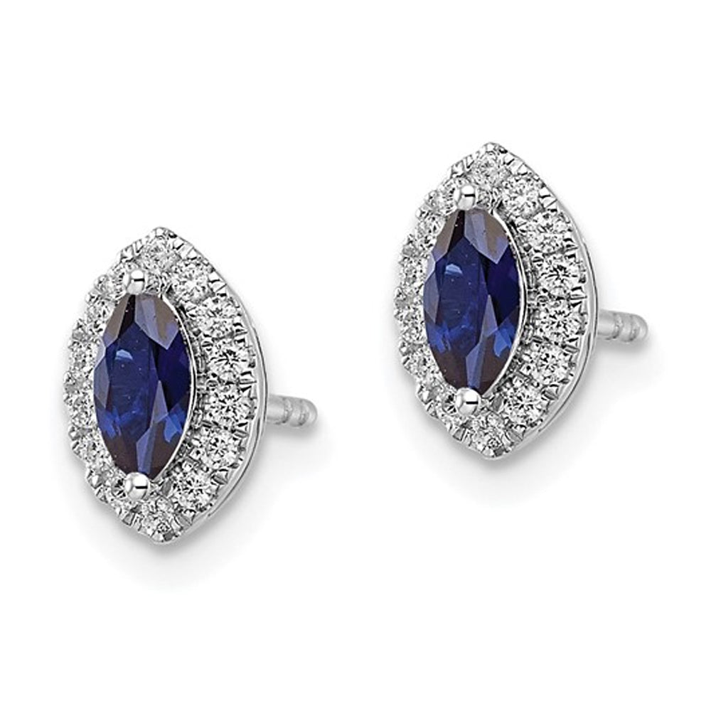 7/10 Carat (ctw) Lab-Created Blue Sapphire Halo Earrings in 14K White Gold Earrings with Lab-Grown Diamonds Image 3