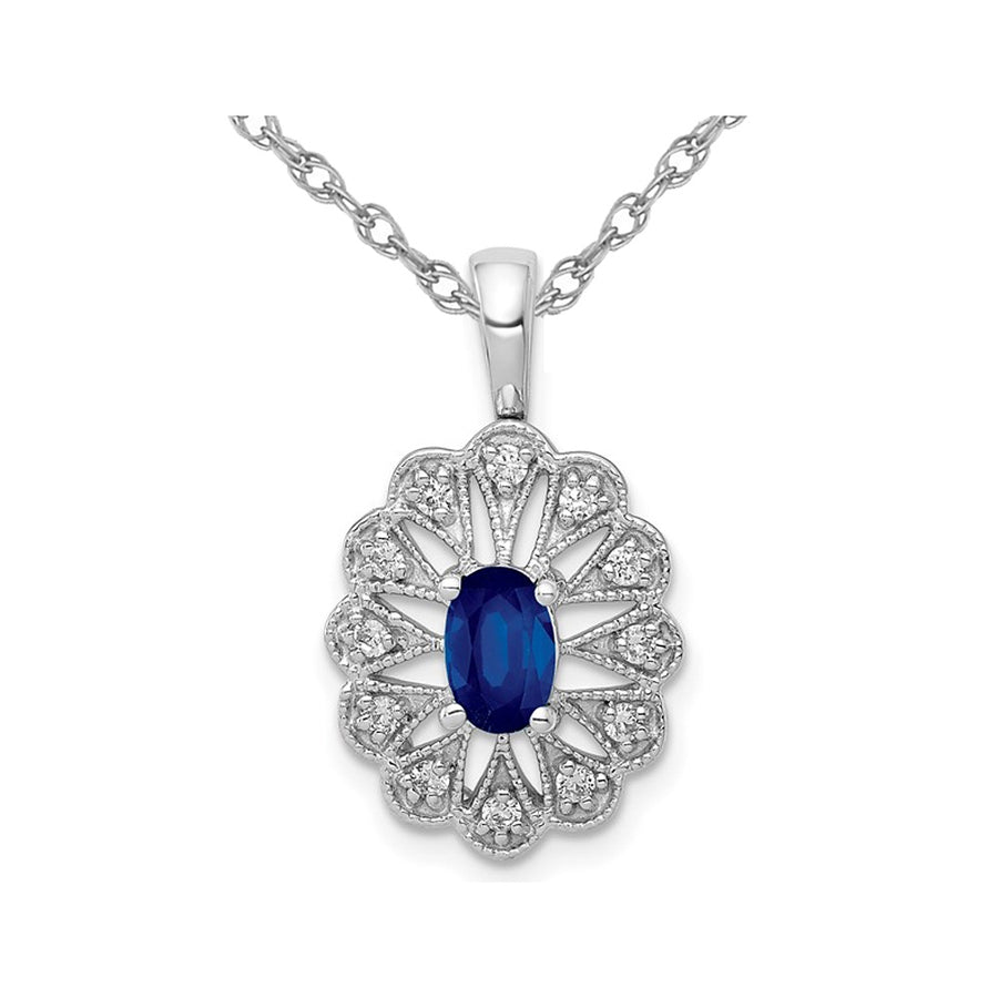1/2 Carat (ctw) Blue Sapphire Pendant Necklace in 14K White Gold with Diamonds and Chain Image 1