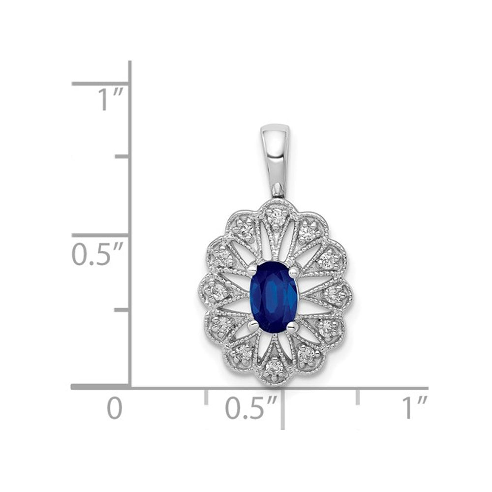 1/2 Carat (ctw) Blue Sapphire Pendant Necklace in 14K White Gold with Diamonds and Chain Image 2
