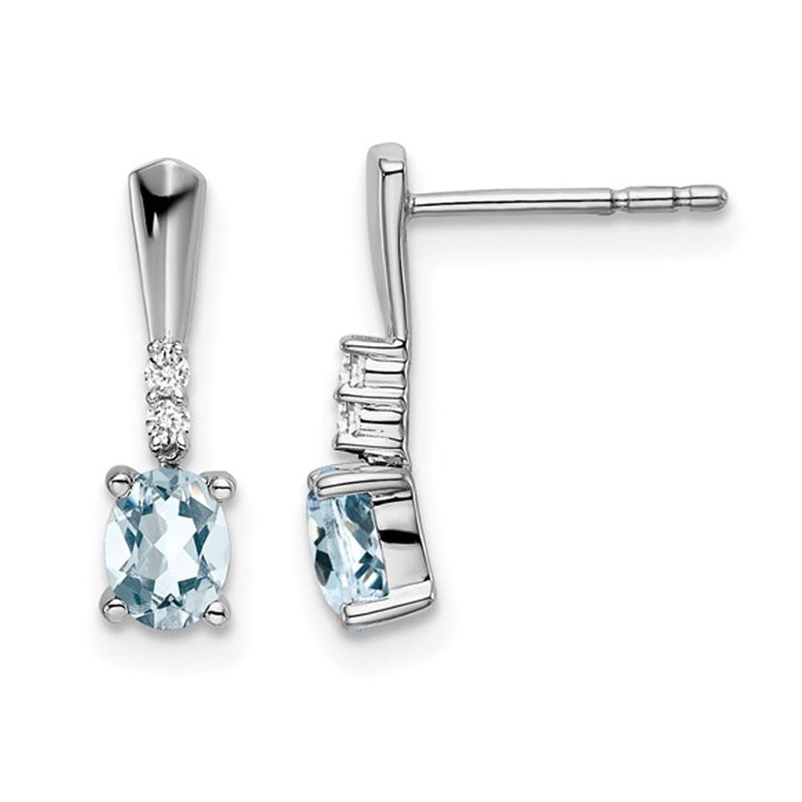 7/10 Carat (ctw) Aquamarine Earrings in 14K White Gold with Accent Diamonds Image 1