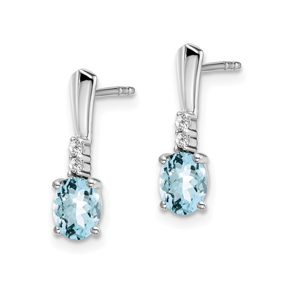 7/10 Carat (ctw) Aquamarine Earrings in 14K White Gold with Accent Diamonds Image 2