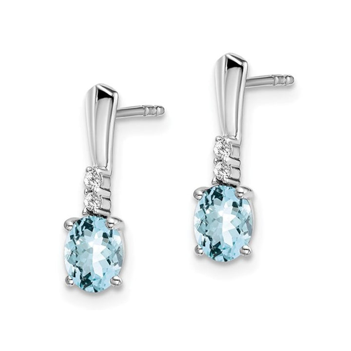 7/10 Carat (ctw) Aquamarine Earrings in 14K White Gold with Accent Diamonds Image 2