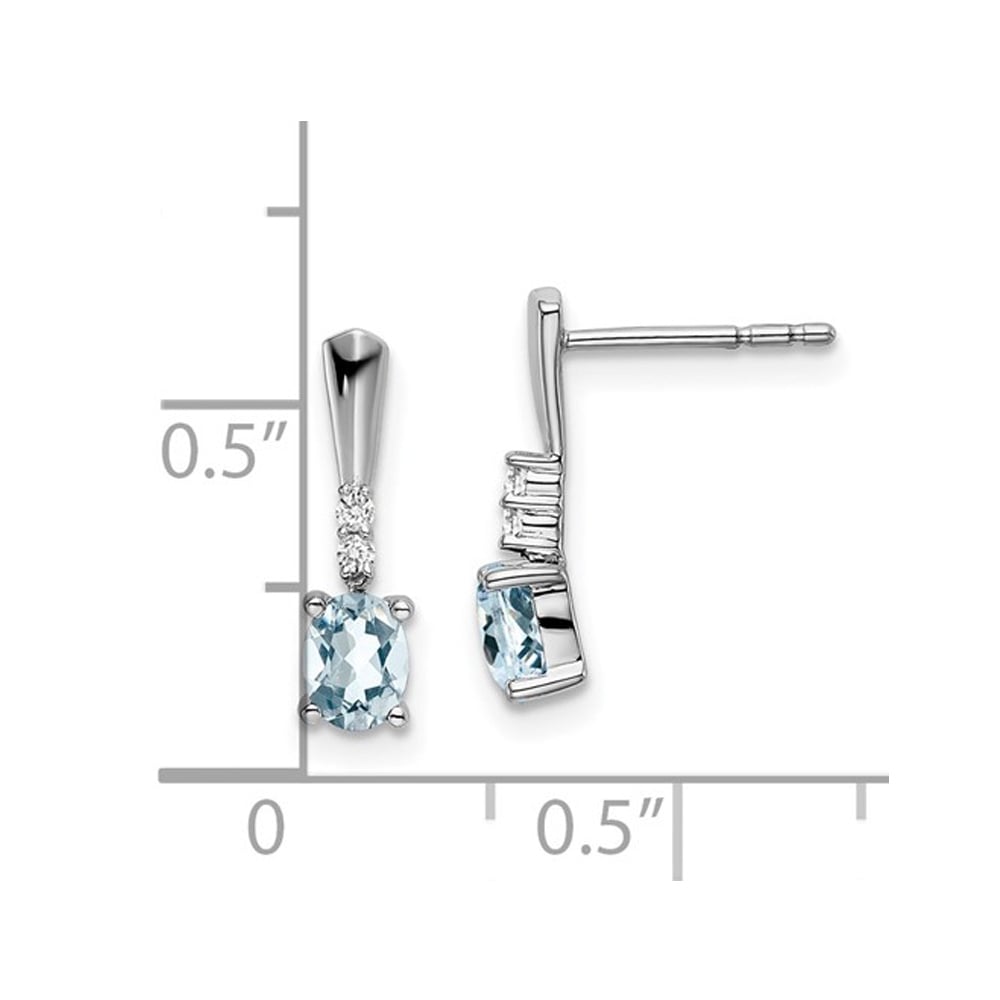 7/10 Carat (ctw) Aquamarine Earrings in 14K White Gold with Accent Diamonds Image 4