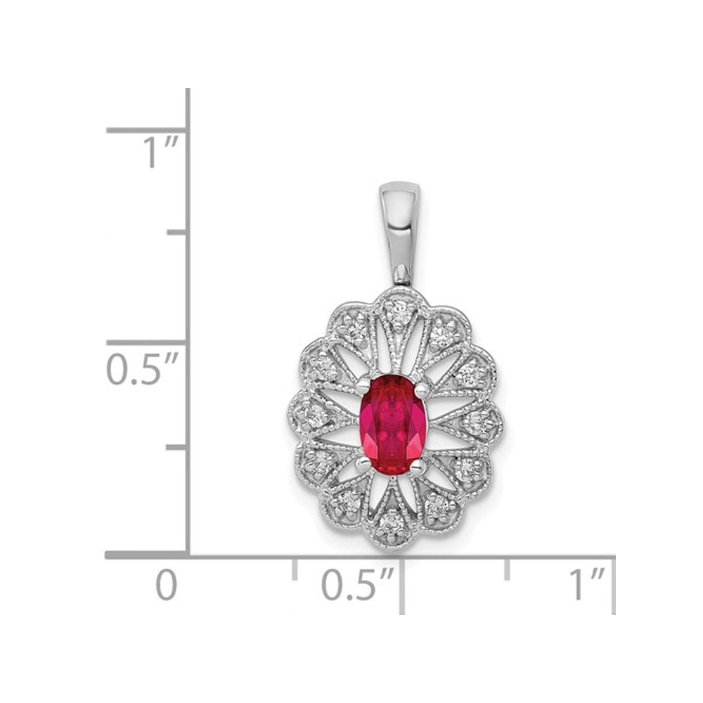 7/10 Carat (ctw) Ruby Pendant Necklace in 14K White Gold with Diamonds and Chain Image 2