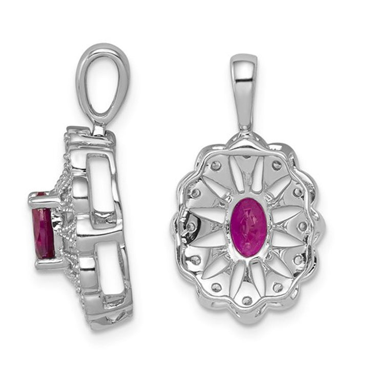 7/10 Carat (ctw) Ruby Pendant Necklace in 14K White Gold with Diamonds and Chain Image 3