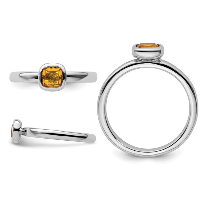 1/2 Carat (ctw) Cushion-Cut Citrine Ring in Sterling Silver Image 2