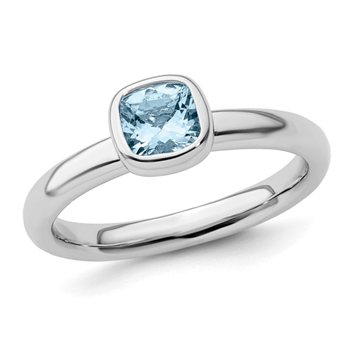 1/2 Carat (ctw) Cushion-Cut Aquamarine Ring in Sterling Silver Image 1