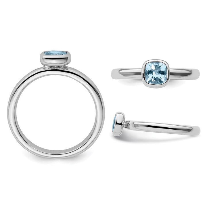 1/2 Carat (ctw) Cushion-Cut Aquamarine Ring in Sterling Silver Image 2